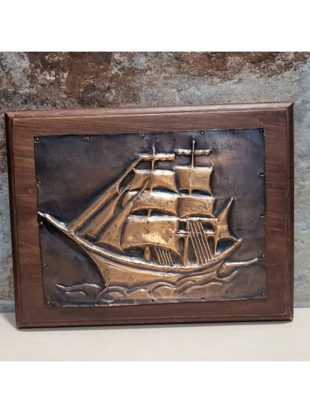 Copper Art Ship In Full Sail Wall Hanging Decor Mounted Hammered Copper Clipper